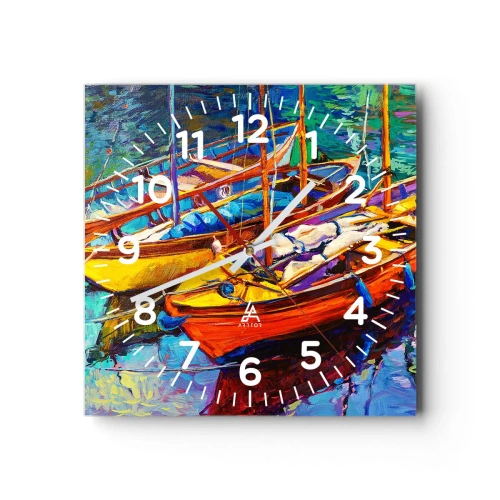 Reloj de pared - Reloj de vidrio - Sobre el agua espesa de color - 40x40 cm