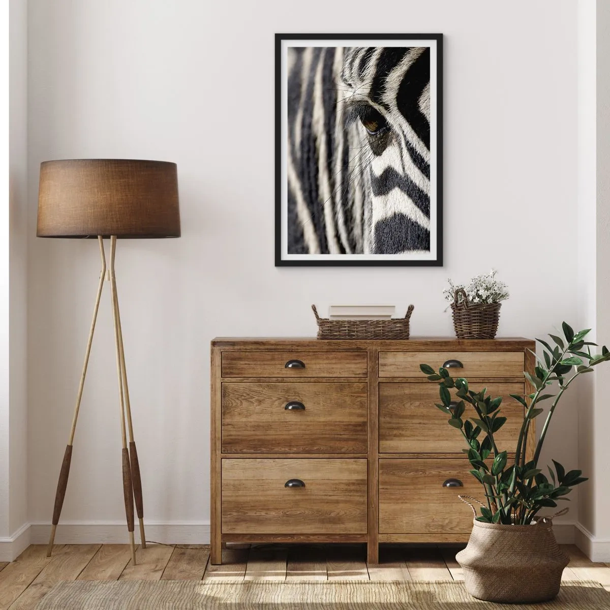 Póster en marco negro - Retrato a rayas - 70x100 cm