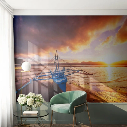 Fotomural Premium Canvas - Después de un largo día, relájate en la arena - Paisaje, Mar, Barco de pesca - 150x105 cm