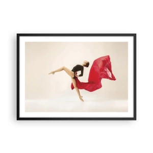 Póster en marco negro - Una bailarina dinámica con un traje negro y tela roja en movimiento. - 70x50cm - Rojo y negro - Decoración de pared moderna para salón y dormitorio ARTTOR
