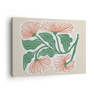 Cuadro sobre lienzo - Impresión de Imagen - Un dibujo de flores en estilo minimalista con hojas verdes. - 70x50cm - Folclórico y moderno - Decoración de pared moderna para salón y dormitorio ARTTOR