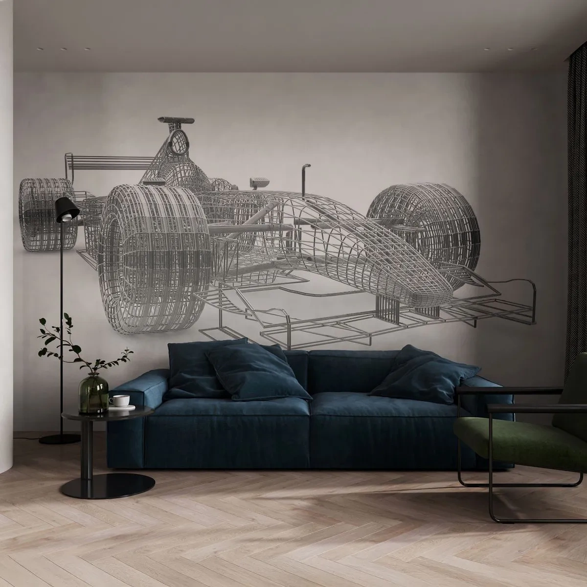 Fotomural Premium Sand - Un modelo técnico de un coche de Fórmula 1 fabricado en metal. - 100x70cm - Construcción perfecta - el impulso - Decoración de pared moderna para salón y dormitorio ARTTOR