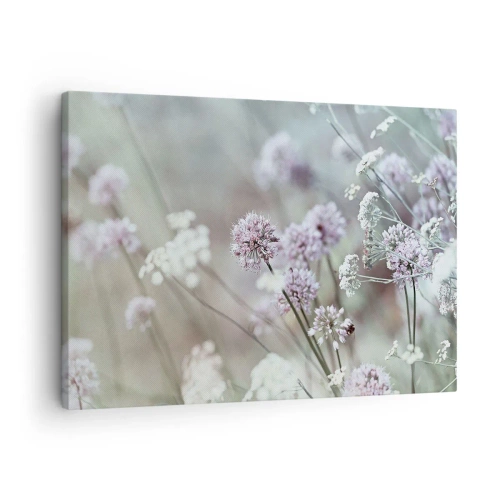 Cuadro sobre lienzo - Impresión de Imagen - Delicadas flores en tonos pastel. - 70x50cm - Dulces filigranas de hierbas - Decoración de pared moderna para salón y dormitorio ARTTOR