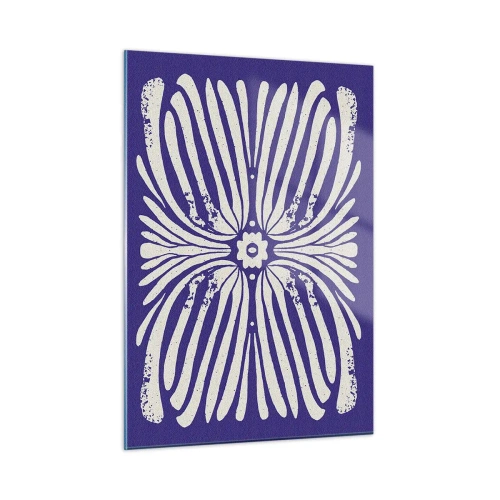 Cuadro sobre vidrio - Impresiones sobre Vidrio - Patrón étnico simétrico sobre un fondo morado. - 50x70cm - Inspiraciones étnicas - Decoración de pared moderna para salón y dormitorio ARTTOR