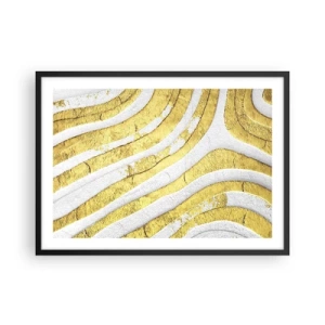 Póster en marco negro - Líneas abstractas doradas y blancas en una textura 3D - 70x50cm - Una composición en blanco y oro - Decoración de pared moderna para salón y dormitorio ARTTOR