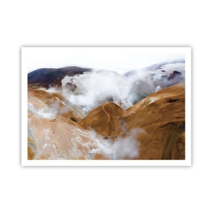 Póster - Un paisaje de montaña con vapor en un clima duro. - 100x70cm - La dura belleza de Islandia - Decoración de pared moderna para salón y dormitorio ARTTOR