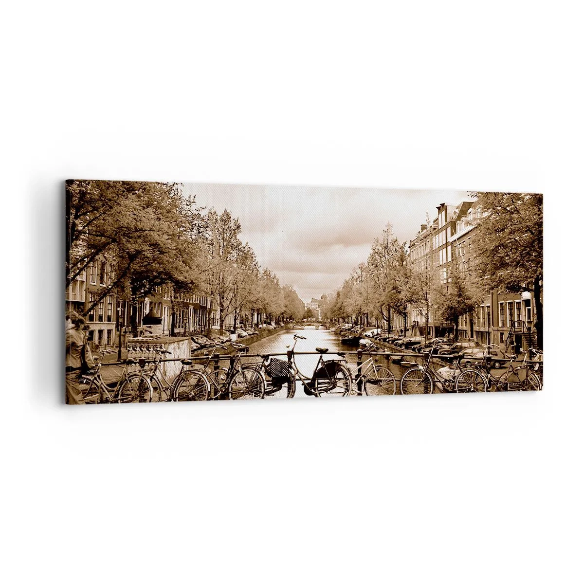 Cuadro sobre lienzo - Impresión de Imagen - Puente para bicicletas sobre el canal en sepia - 120x50cm - Holanda solo hay una - Decoración de pared moderna para salón y dormitorio ARTTOR