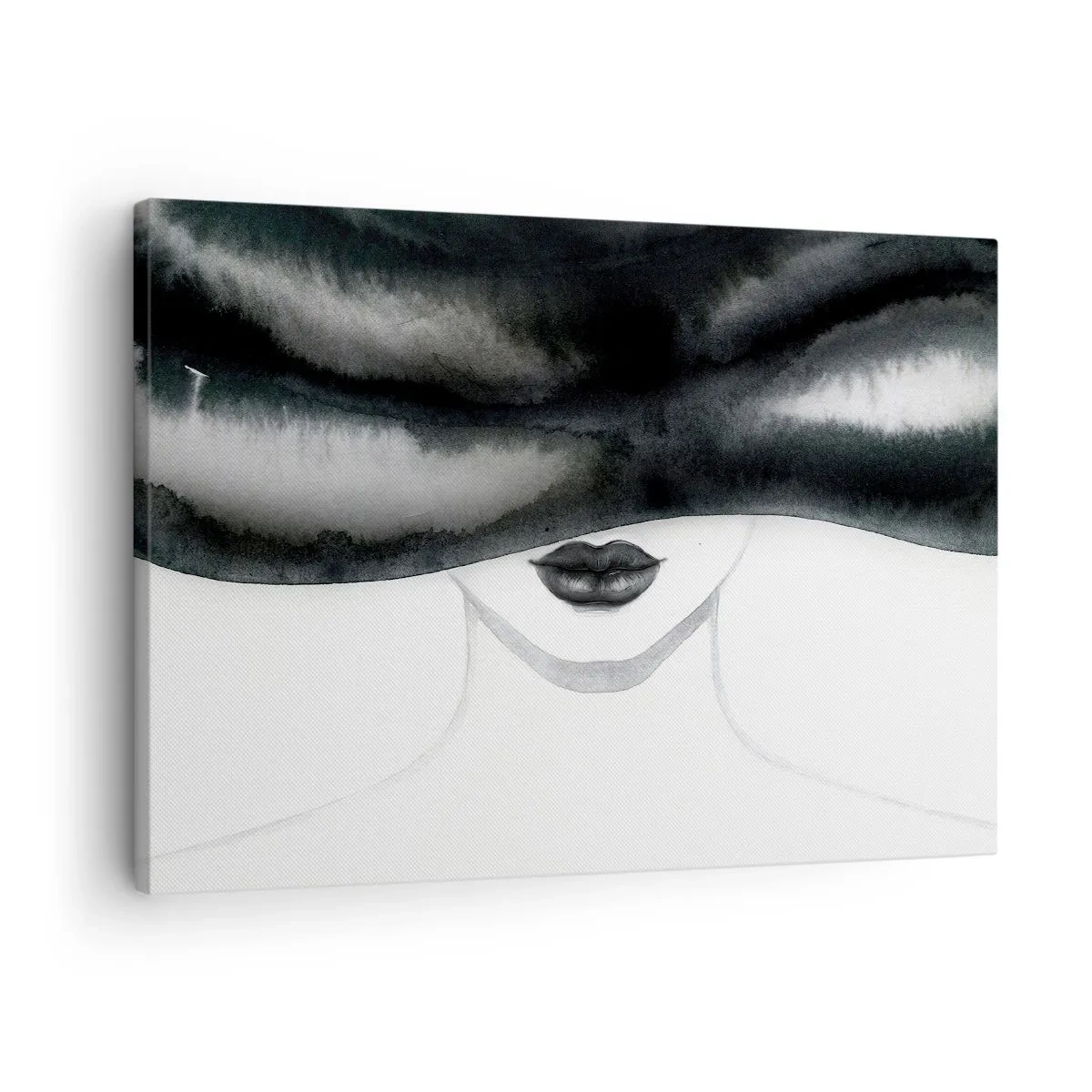 Cuadro sobre lienzo - Impresión de Imagen - Un retrato sutil de una mujer con el rostro cubierto en un estilo monocromático. - 70x50cm - Un misterio sensual - Decoración de pared moderna para salón y dormitorio ARTTOR
