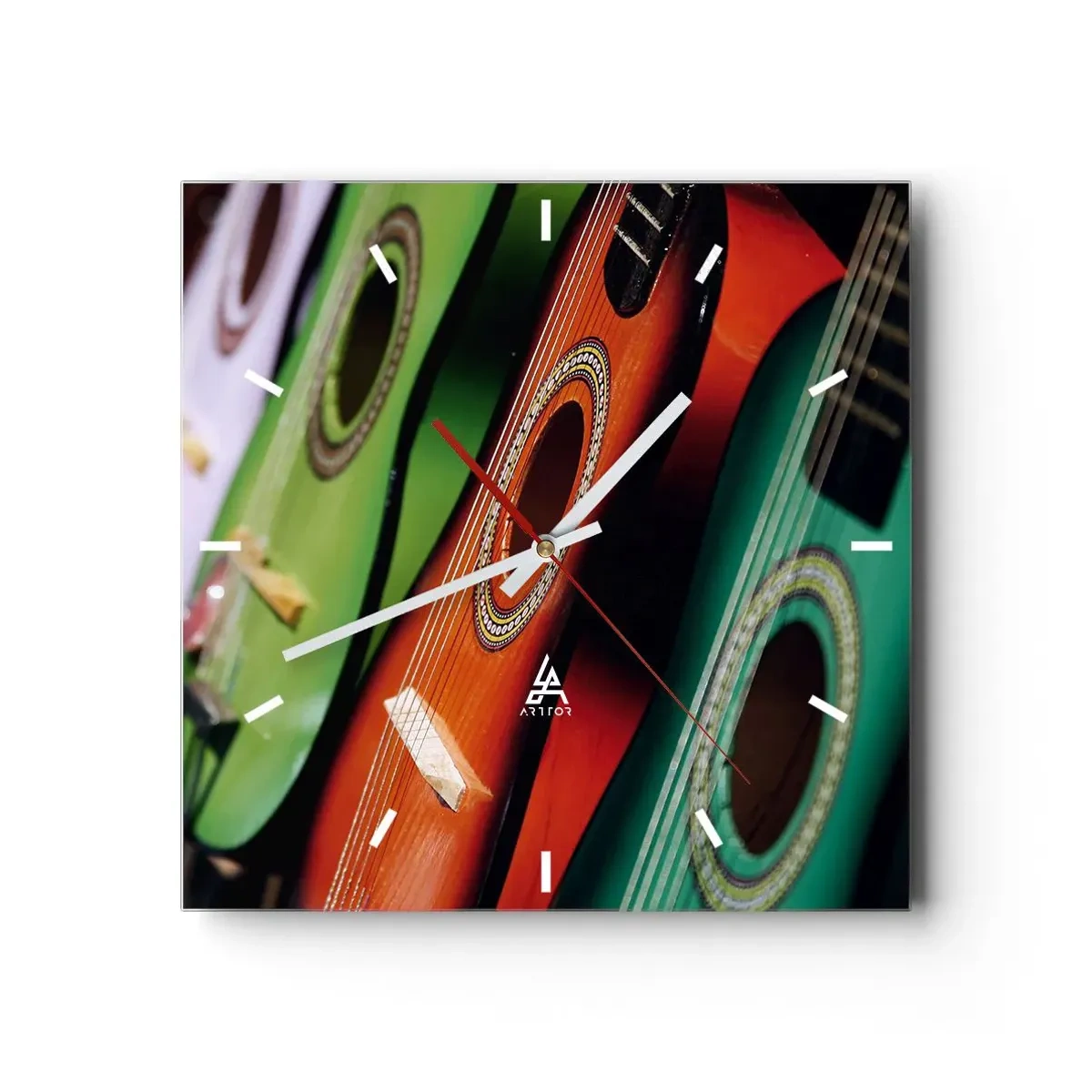 Reloj de pared - Reloj de vidrio - La guitarra tiene muchos colores - 40x40 cm