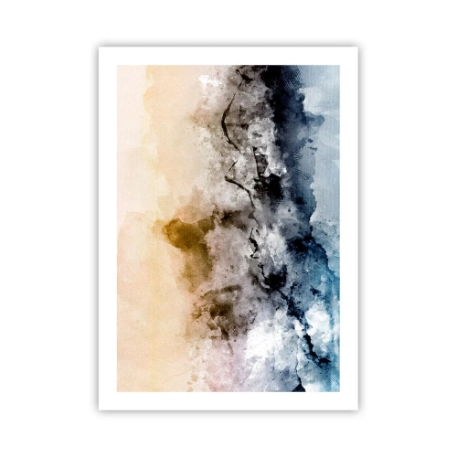 Póster - Composición abstracta en tonos azules y beige. - 50x70cm - Hundido en una nube de niebla - Decoración de pared moderna para salón y dormitorio ARTTOR