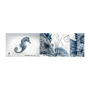 Muestra de fotomural autoadhesivo Deluxe Sticker - Una sutil broma de la naturaleza - Caballo de mar, Playa, Arrecife de coral - 100x30 cm