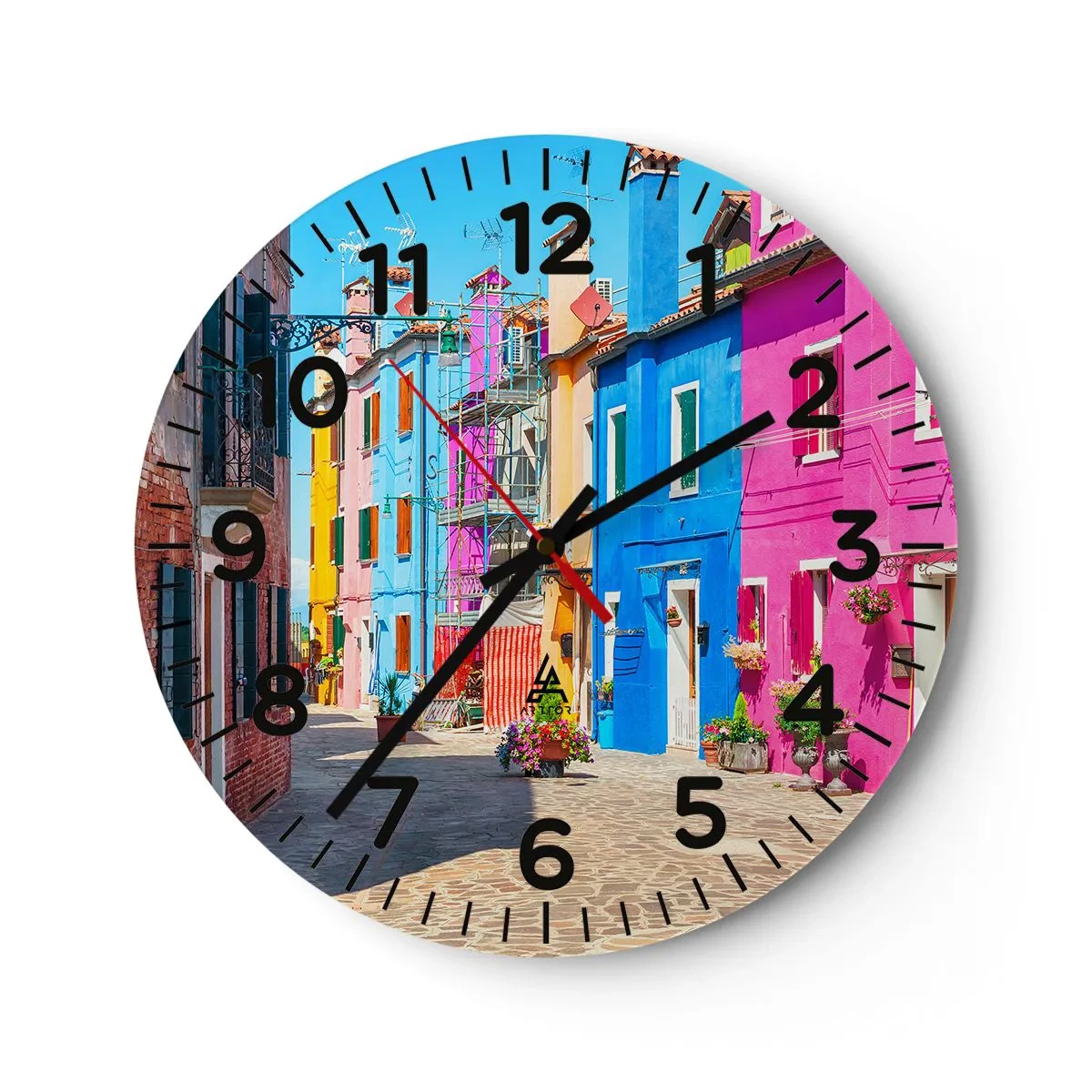 Reloj de pared - Reloj de vidrio - Pueblo colorido - 40x40 cm