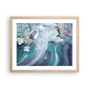 Póster en marco roble claro - Corrientes de azul - 50x40 cm