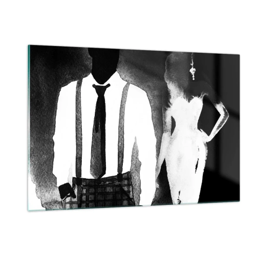 Cuadro sobre vidrio - Impresiones sobre Vidrio - Silueta en blanco y negro de una elegante pareja de cine negro. - 120x80cm - En un ambiente noir - Decoración de pared moderna para salón y dormitorio ARTTOR