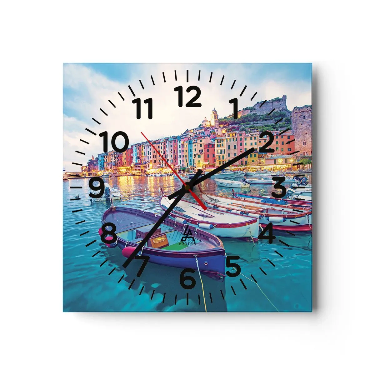 Reloj de pared - Reloj de vidrio - Una noche colorida en el puerto - 40x40 cm