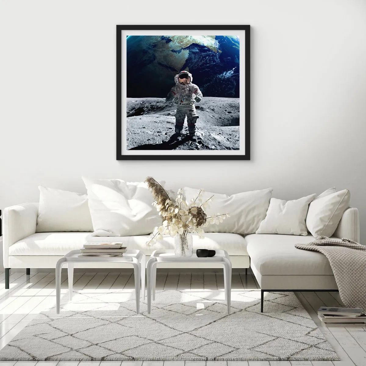 Póster en marco negro - Saludos desde la Luna - 30x30 cm