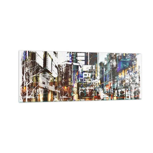 Cuadro sobre vidrio - Impresiones sobre Vidrio - Un paisaje urbano moderno de estilo artístico. - 140x50cm - Ciudad parpadeante - Decoración de pared moderna para salón y dormitorio ARTTOR