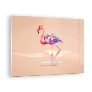 Cuadro sobre vidrio - Impresiones sobre Vidrio - Flamenco colorido sobre un fondo pastel - 70x50cm - Pájaro de las buenas emociones - Decoración de pared moderna para salón y dormitorio ARTTOR