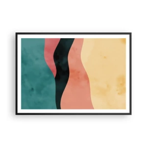 Póster en marco negro - Ondas abstractas en colores pastel - 100x70cm - Discordia compatible - Decoración de pared moderna para salón y dormitorio ARTTOR
