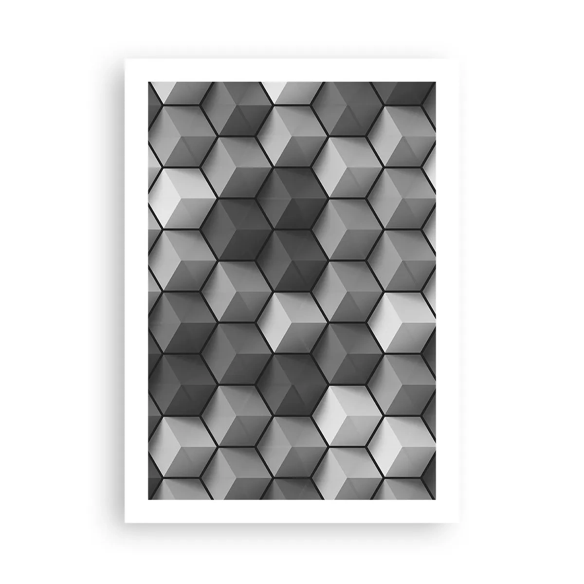 Póster - Composición en blanco y negro de cubos geométricos 3D - 50x70cm - Rompecabezas cubista - Decoración de pared moderna para salón y dormitorio ARTTOR