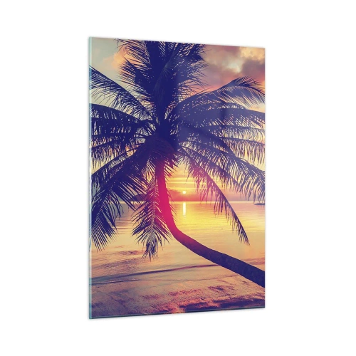 Cuadro sobre vidrio - Impresiones sobre Vidrio - Palmera al atardecer sobre un mar en calma - 50x70cm - Atardecer bajo las palmeras - Decoración de pared moderna para salón y dormitorio ARTTOR