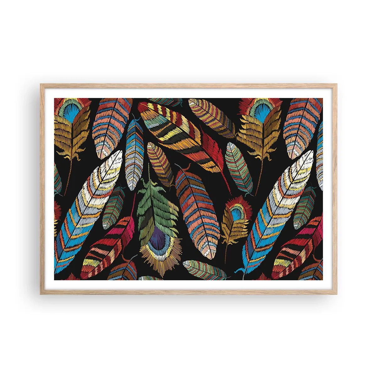 Póster en marco roble claro - Carnaval de las aves - 100x70 cm