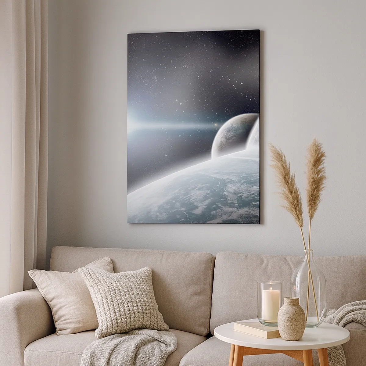 Cuadro sobre lienzo - Impresión de Imagen - Planetas en el espacio contra el fondo de estrellas y galaxias. - 50x70cm - Música cósmica de las esferas - Decoración de pared moderna para salón y dormitorio ARTTOR