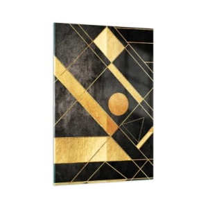 Cuadro sobre vidrio - Impresiones sobre Vidrio - Formas geométricas en tonos dorados y negros. - 70x100cm - Sol del desierto - Decoración de pared moderna para salón y dormitorio ARTTOR