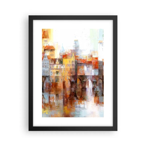Póster en marco negro - Puente y ciudad - 30x40 cm