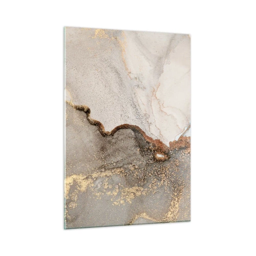Cuadro sobre vidrio - Impresiones sobre Vidrio - Composición abstracta con beige, dorado y grafito. - 50x70cm - En la frontera de los colores - Decoración de pared moderna para salón y dormitorio ARTTOR