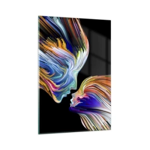 Cuadro sobre vidrio - Impresiones sobre Vidrio - Siluetas coloridas de rostros en secuencias dinámicas sobre un fondo negro - 80x120cm - Una fusión de energía y luz - Decoración de pared moderna para salón y dormitorio ARTTOR