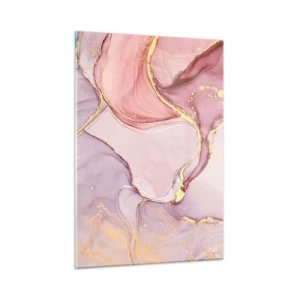 Cuadro sobre vidrio - Impresiones sobre Vidrio - Una composición abstracta en tonos rosa y dorado. - 50x70cm - Caricia de colores - Decoración de pared moderna para salón y dormitorio ARTTOR