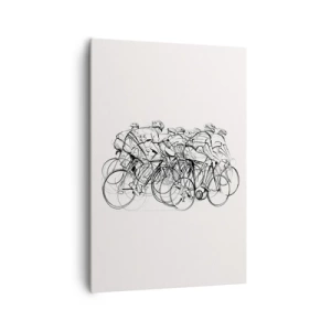 Cuadro sobre lienzo - Impresión de Imagen - Un grupo de ciclistas en movimiento en un estilo minimalista. - 70x100cm - Juntos como un equipo - Decoración de pared moderna para salón y dormitorio ARTTOR