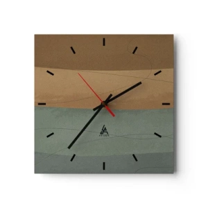 Reloj de pared - Reloj de vidrio - Composición abstracta en tonos tierra naturales. - 30x30cm - Composición horizontal - Decoración de pared moderna para salón y dormitorio ARTTOR