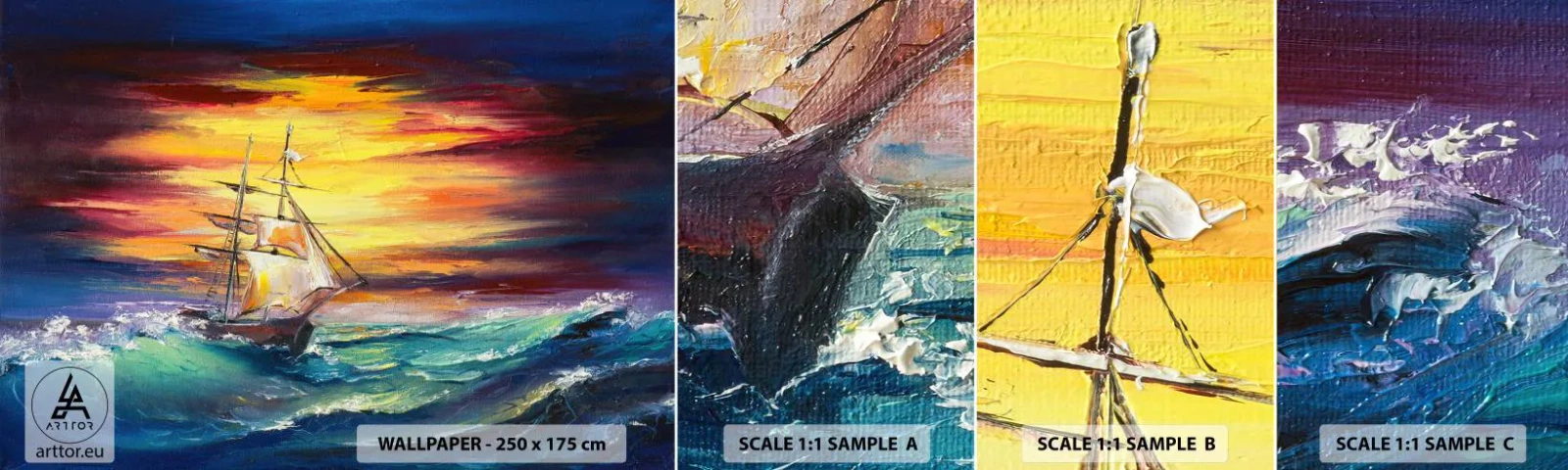 Muestra De Fotomural Standard Eco - Valientemente surcando las olas - Velero, Mar, Tormenta - 100x30 cm