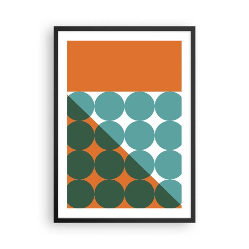 Póster en marco negro - Composición geométrica abstracta con círculos en tonos naranja y verde. - 50x70cm - Hacia arriba y en diagonal - Decoración de pared moderna para salón y dormitorio ARTTOR