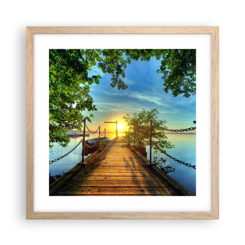 Póster en marco roble claro - Atardecer junto al agua - 40x40 cm