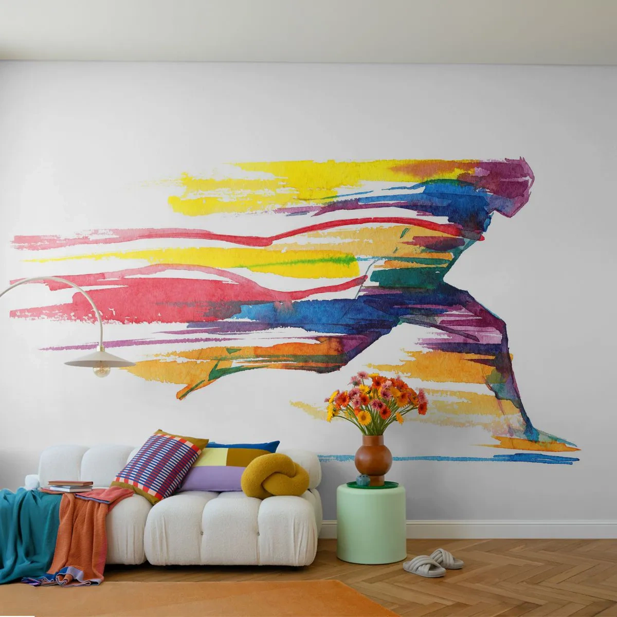 Fotomural Standard Eco - Corre a través del arco iris - Abstracción, Deporte, Corredor - 200x140 cm