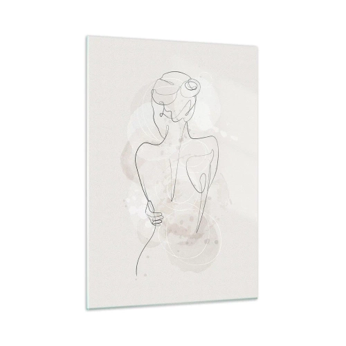 Cuadro sobre vidrio - Impresiones sobre Vidrio - Un delicado boceto de una mujer sobre un fondo claro. - 50x70cm - Como un cuerpo sensible - Decoración de pared moderna para salón y dormitorio ARTTOR