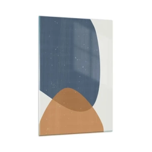 Cuadro sobre vidrio - Impresiones sobre Vidrio - Una composición geométrica minimalista en tonos azules y naranjas. - 80x120cm - Óvalos e influencias - Decoración de pared moderna para salón y dormitorio ARTTOR