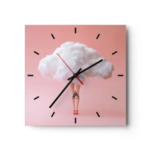 Reloj de pared - Reloj de vidrio - Piernas en una nube sobre un fondo rosa - 30x30cm - Dulce promesa - Decoración de pared moderna para salón y dormitorio ARTTOR