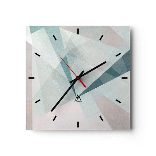 Reloj de pared - Reloj de vidrio - Formas geométricas en tonos pastel de azul y gris. - 30x30cm - Tranquilo pero dinámico - Decoración de pared moderna para salón y dormitorio ARTTOR