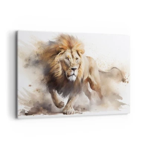 Cuadro sobre lienzo - Impresión de Imagen - Un retrato dinámico de un león en colores naturales. - 120x80cm - El rey ha partido - Decoración de pared moderna para salón y dormitorio ARTTOR