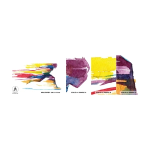 Muestra de fotomural autoadhesivo Deluxe Sticker - Corre a través del arco iris - Abstracción, Deporte, Corredor - 100x30 cm