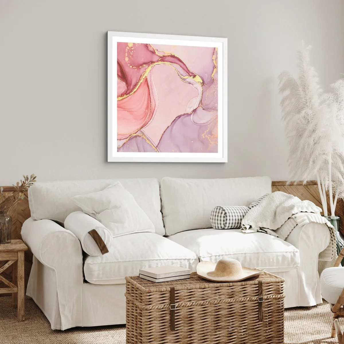 Póster en marco blanco - Caricia de colores - 60x60 cm