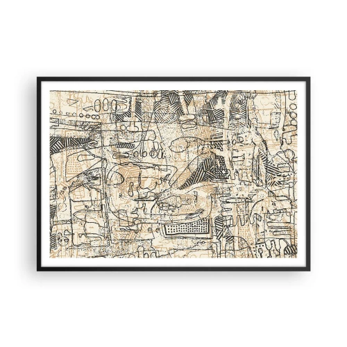Póster en marco negro - Patrones y líneas abstractas sobre un fondo beige - 100x70cm - A la espera de ser descifrado - Decoración de pared moderna para salón y dormitorio ARTTOR