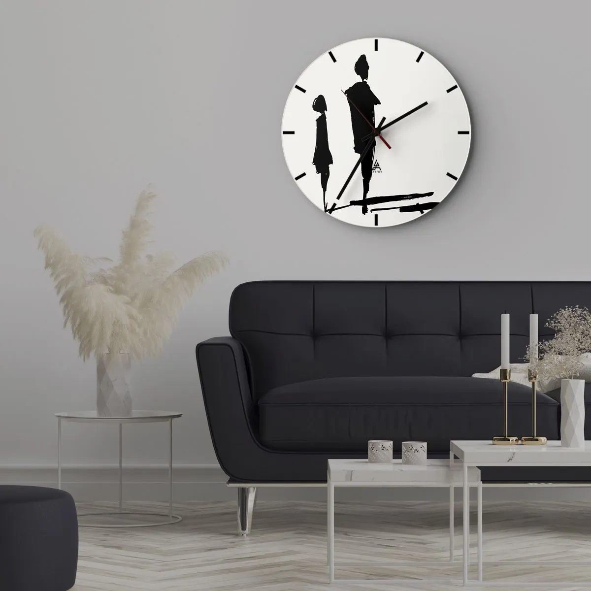 Reloj de pared - Reloj de vidrio - Siluetas negras de dos figuras sobre un fondo blanco en un estilo esquemático. - 30x30cm - ¿Seguro que juntos? - Decoración de pared moderna para salón, cocina y dormitorio ARTTOR