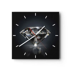 Reloj de pared - Reloj de vidrio - Una interpretación artística de un diamante sobre un fondo oscuro. - 30x30cm - Riqueza y belleza - Decoración de pared moderna para salón y dormitorio ARTTOR
