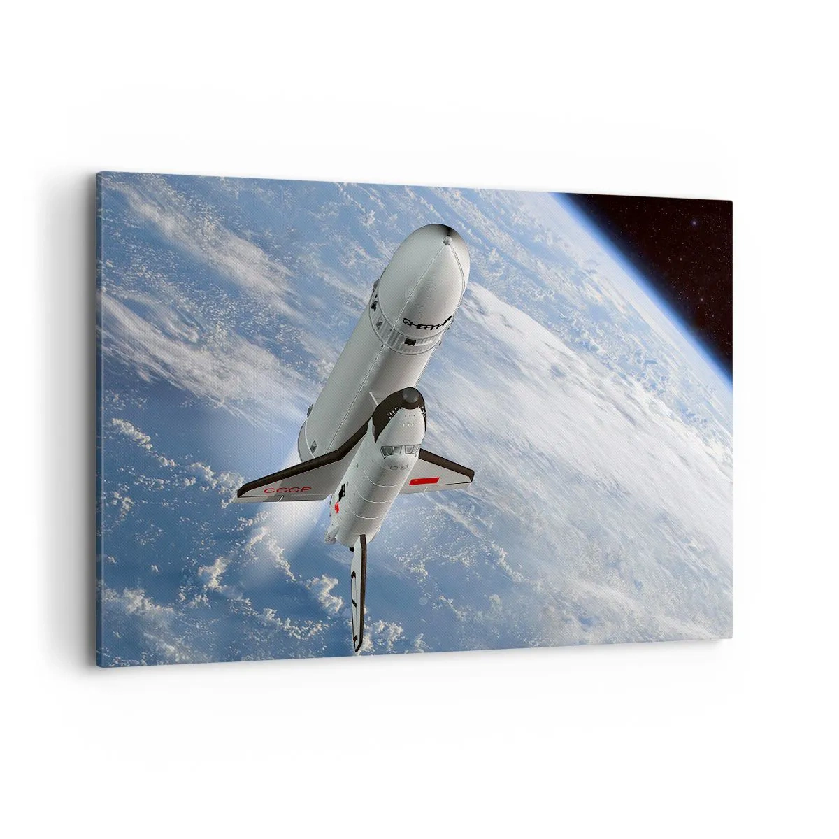 Cuadro sobre lienzo - Impresión de Imagen - Un cohete espacial elevándose contra el telón de fondo de la Tierra. - 120x80cm - Ascensión cósmica - Decoración de pared moderna para salón y dormitorio ARTTOR