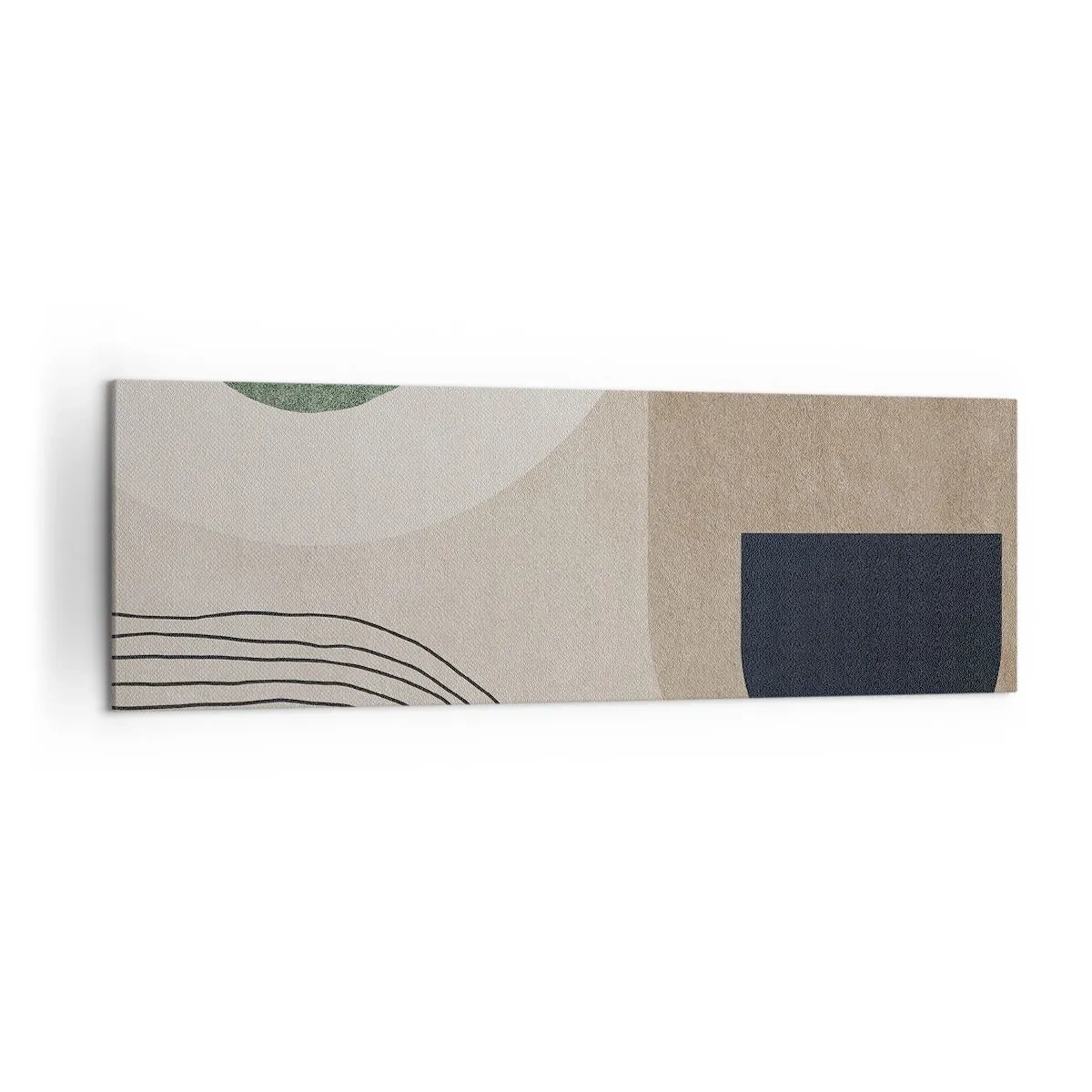 Cuadro sobre lienzo - Impresión de Imagen - Formas geométricas en tonos beige y verde. - 160x50cm - La delicadeza de un óvalo - Decoración de pared moderna para salón y dormitorio ARTTOR